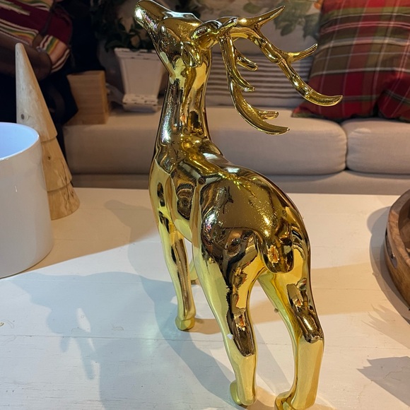 Standing gold ceramic shiny holiday deer